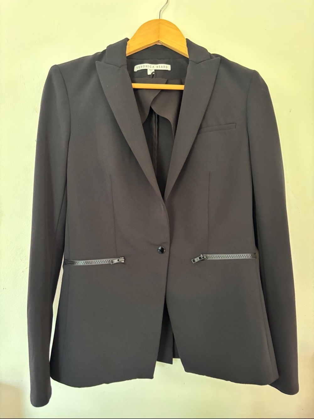 Veronica Beard Black Scuba Zip-Pocket Single-Button Blazer Size 2